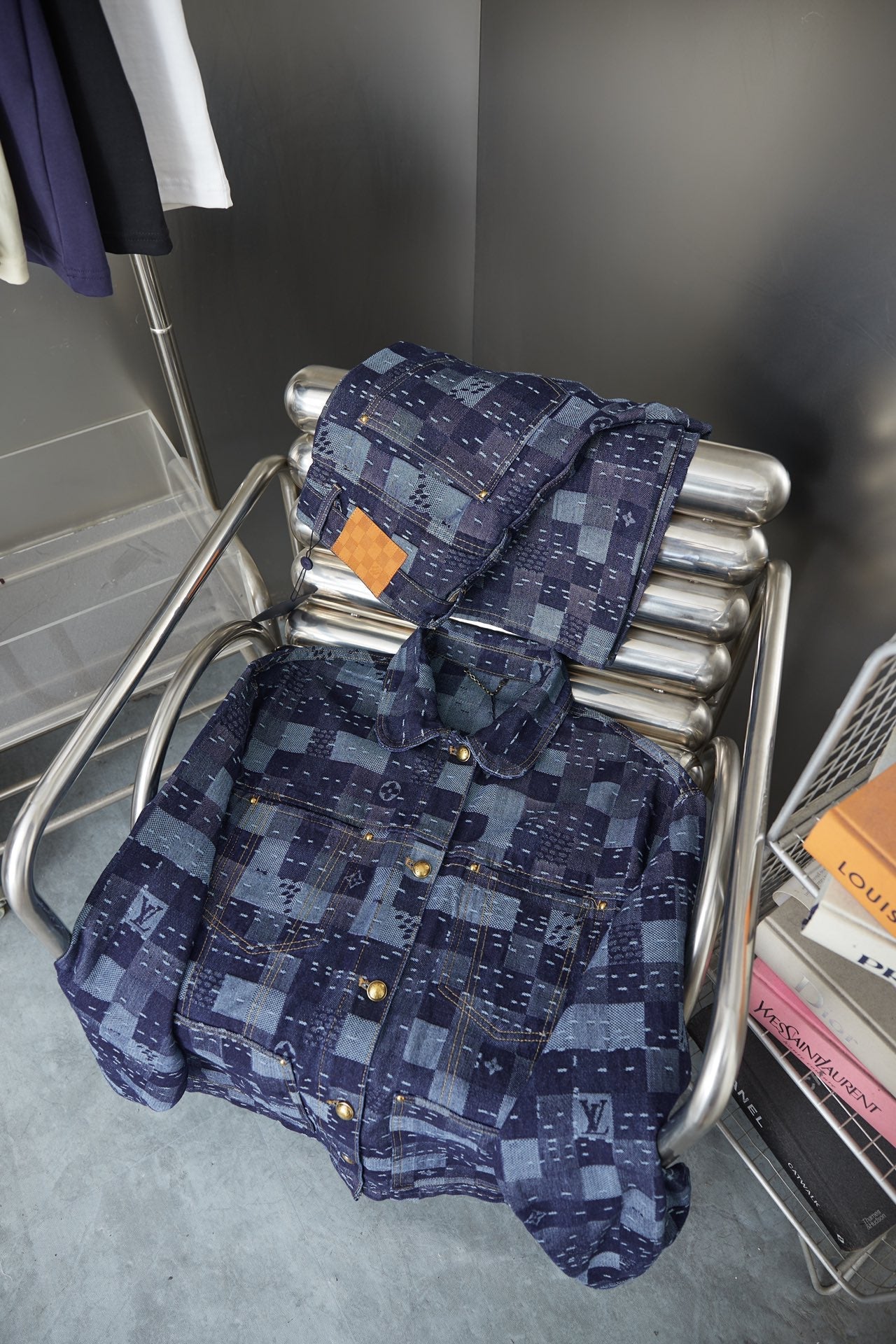 250902 New high-quality checkerboard texture skateboard denim jacket