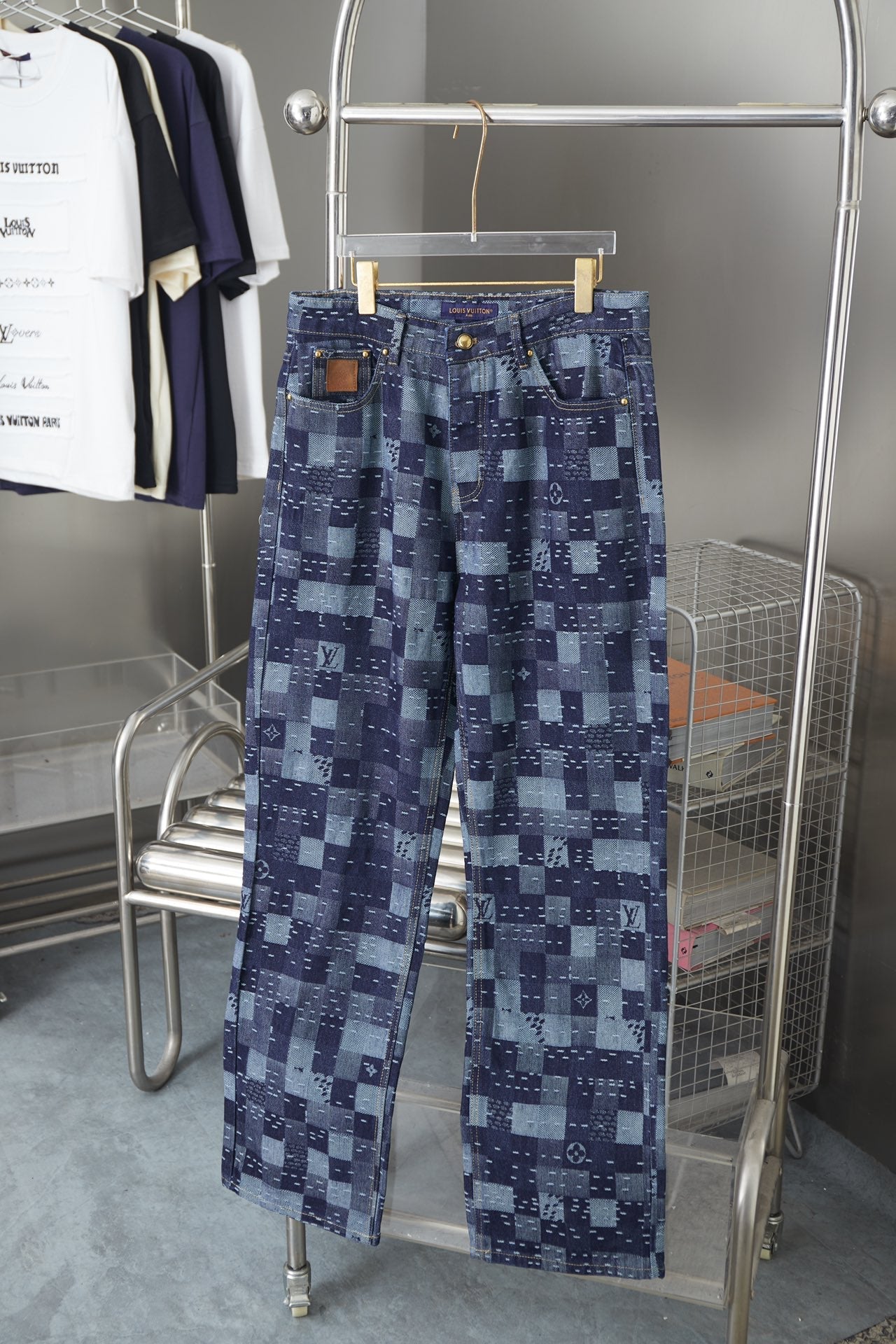250902 New high-quality checkerboard texture skate jeans