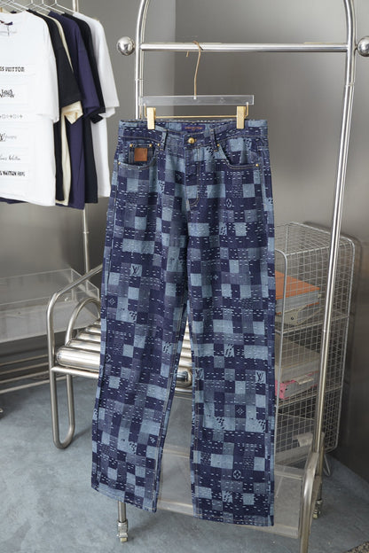 250902 New high-quality checkerboard texture skate jeans