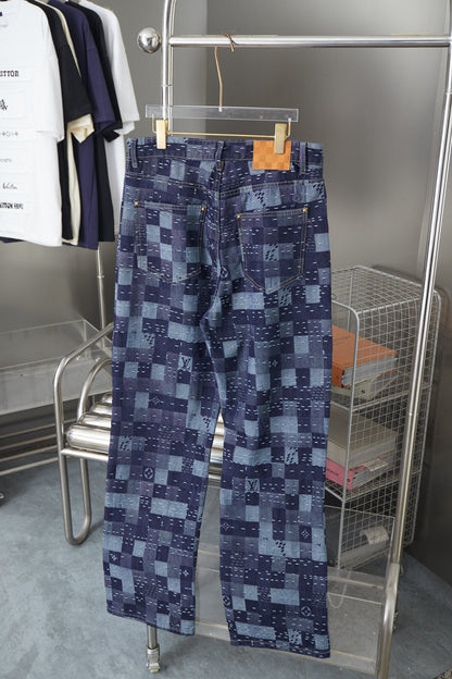 250902 New high-quality checkerboard texture skate jeans