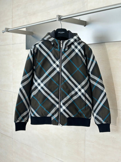 250902 New high-quality checkered hooded zipper cotton jacket