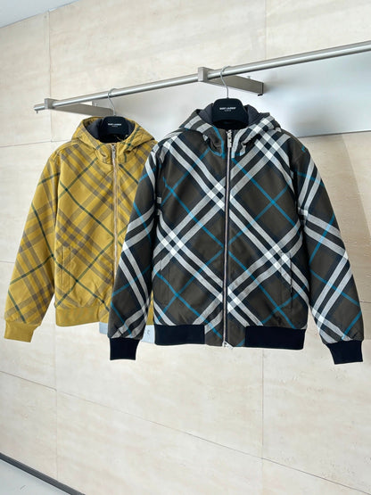 250902 New high-quality checkered hooded zipper cotton jacket
