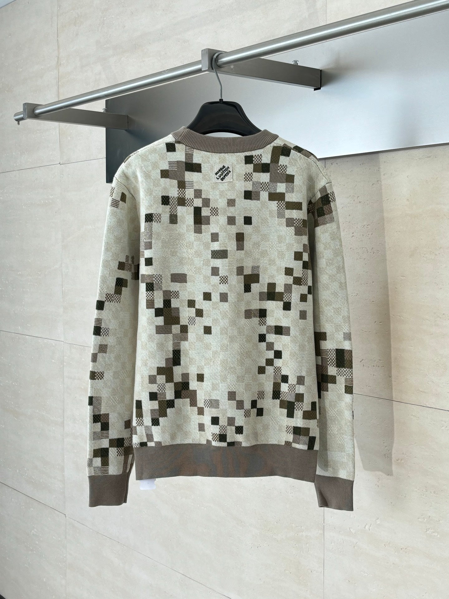 250902 New high-quality mosaic-printed checkerboard sweater