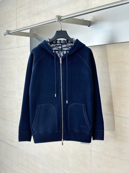 250902 A new high-quality double-sided jacquard cashmere knitted hooded sweatshirt