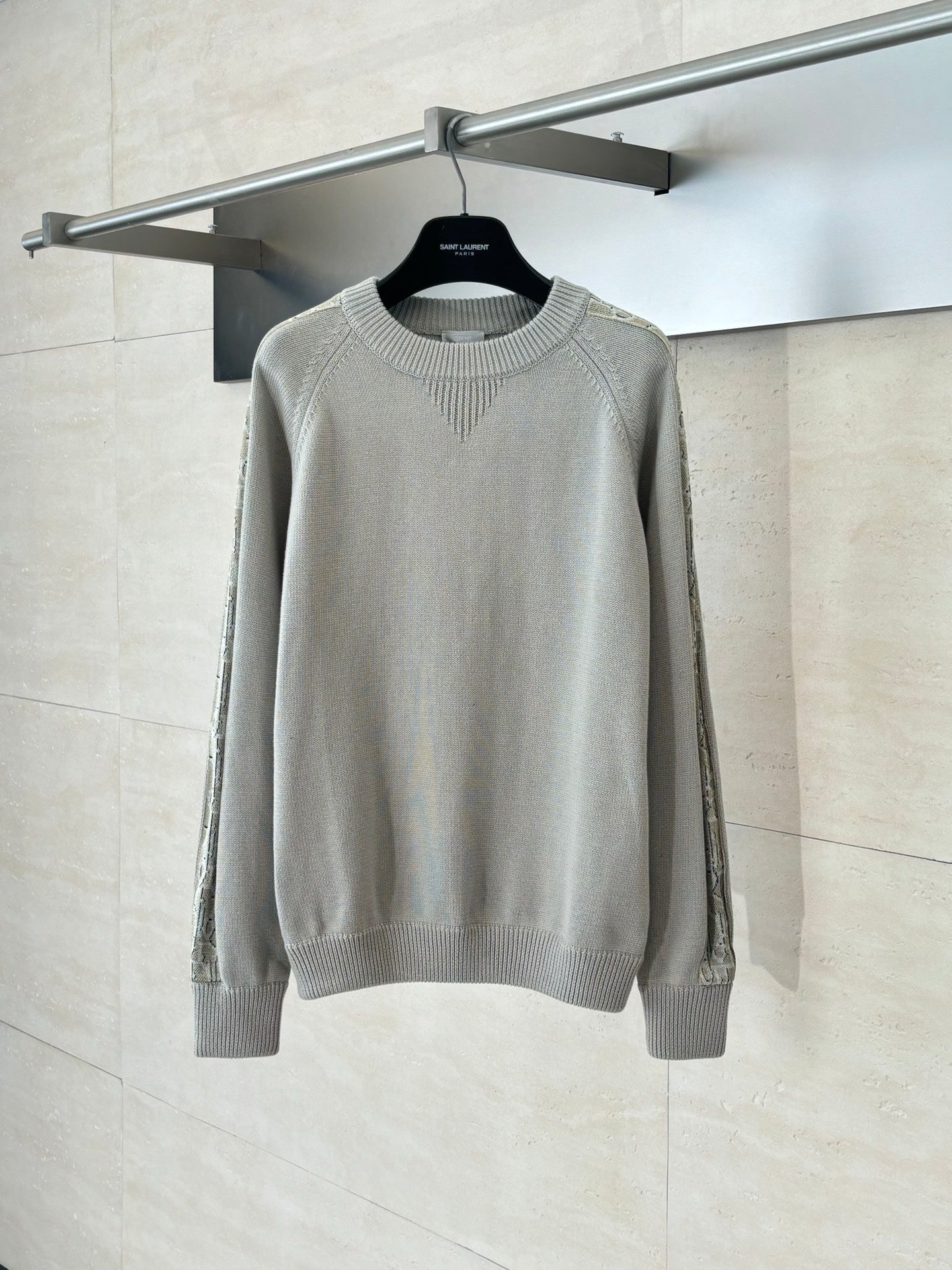 250902 New high-quality jacquard sleeve decorated knitted round-neck sweater