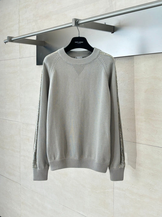 250902 New high-quality jacquard sleeve decorated knitted round-neck sweater