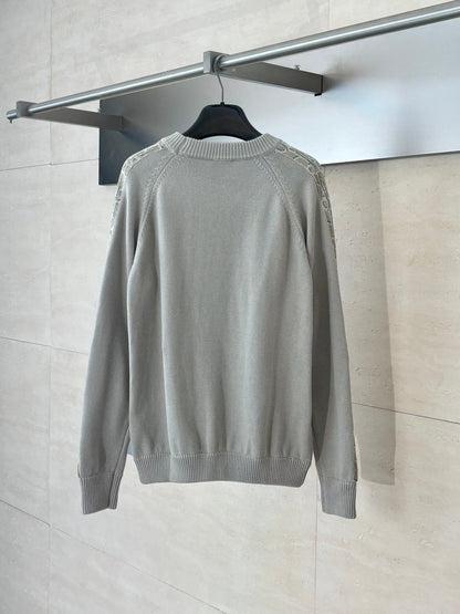 250902 New high-quality jacquard sleeve decorated knitted round-neck sweater