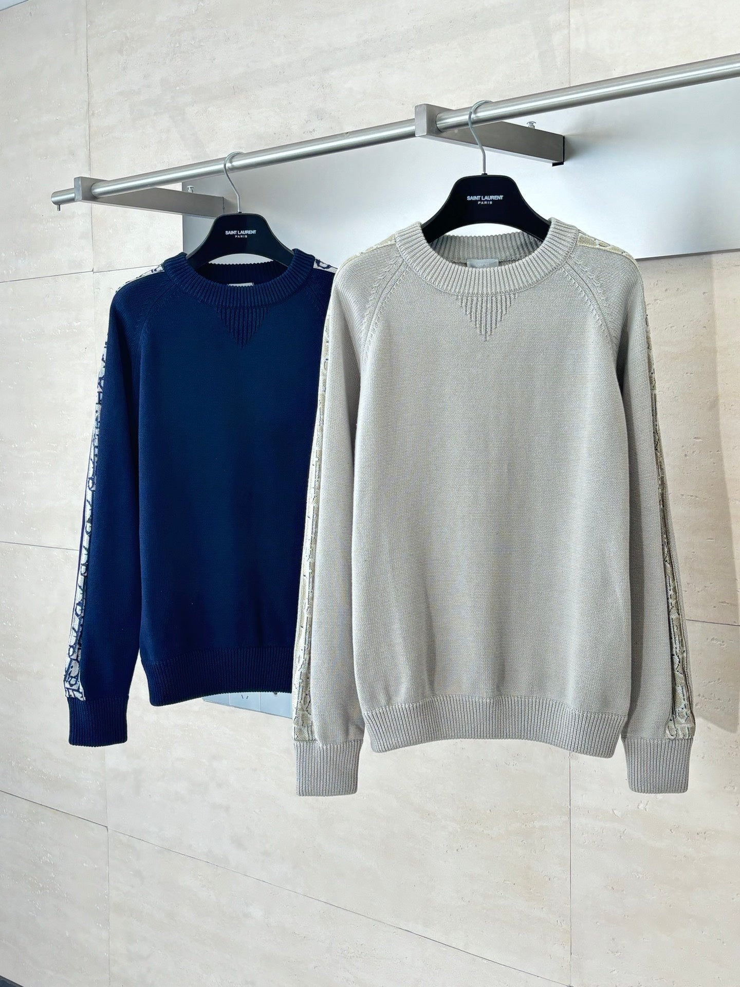 250902 New high-quality jacquard sleeve decorated knitted round-neck sweater
