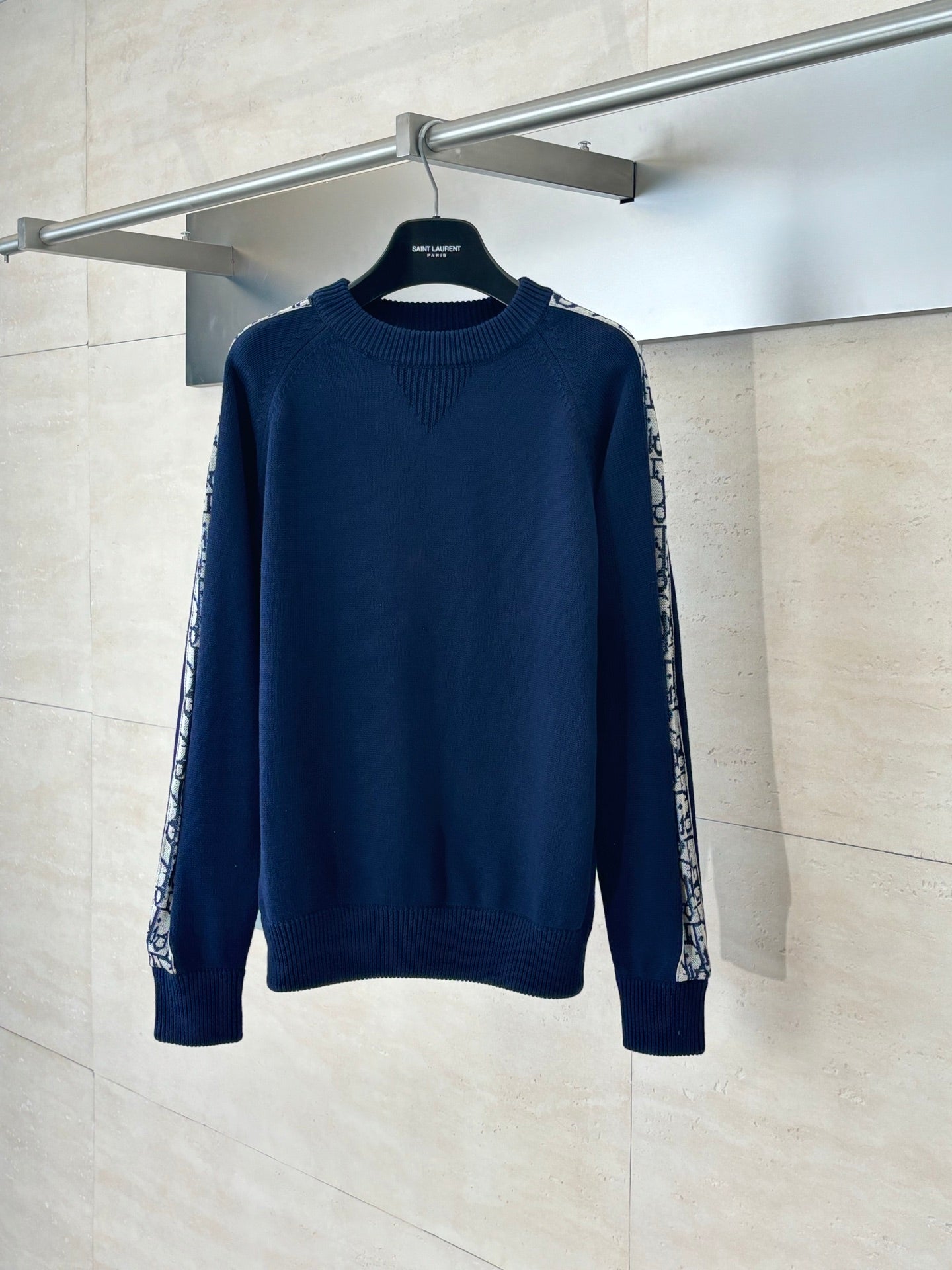 250902 New high-quality jacquard sleeve decorated knitted round-neck sweater