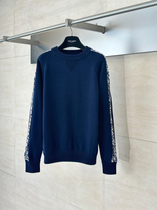 250902 New high-quality jacquard sleeve decorated knitted round-neck sweater