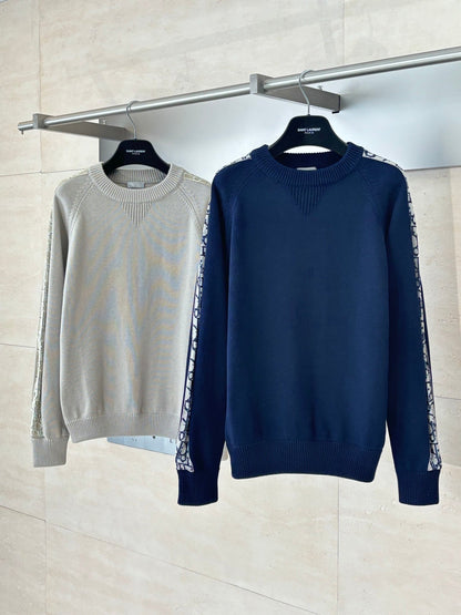 250902 New high-quality jacquard sleeve decorated knitted round-neck sweater