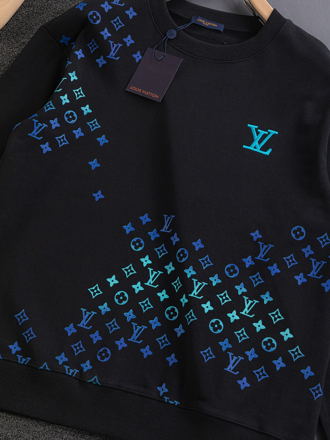 250908 New high-quality heavy industry letter embroidery patchwork round-neck sweatshirt
