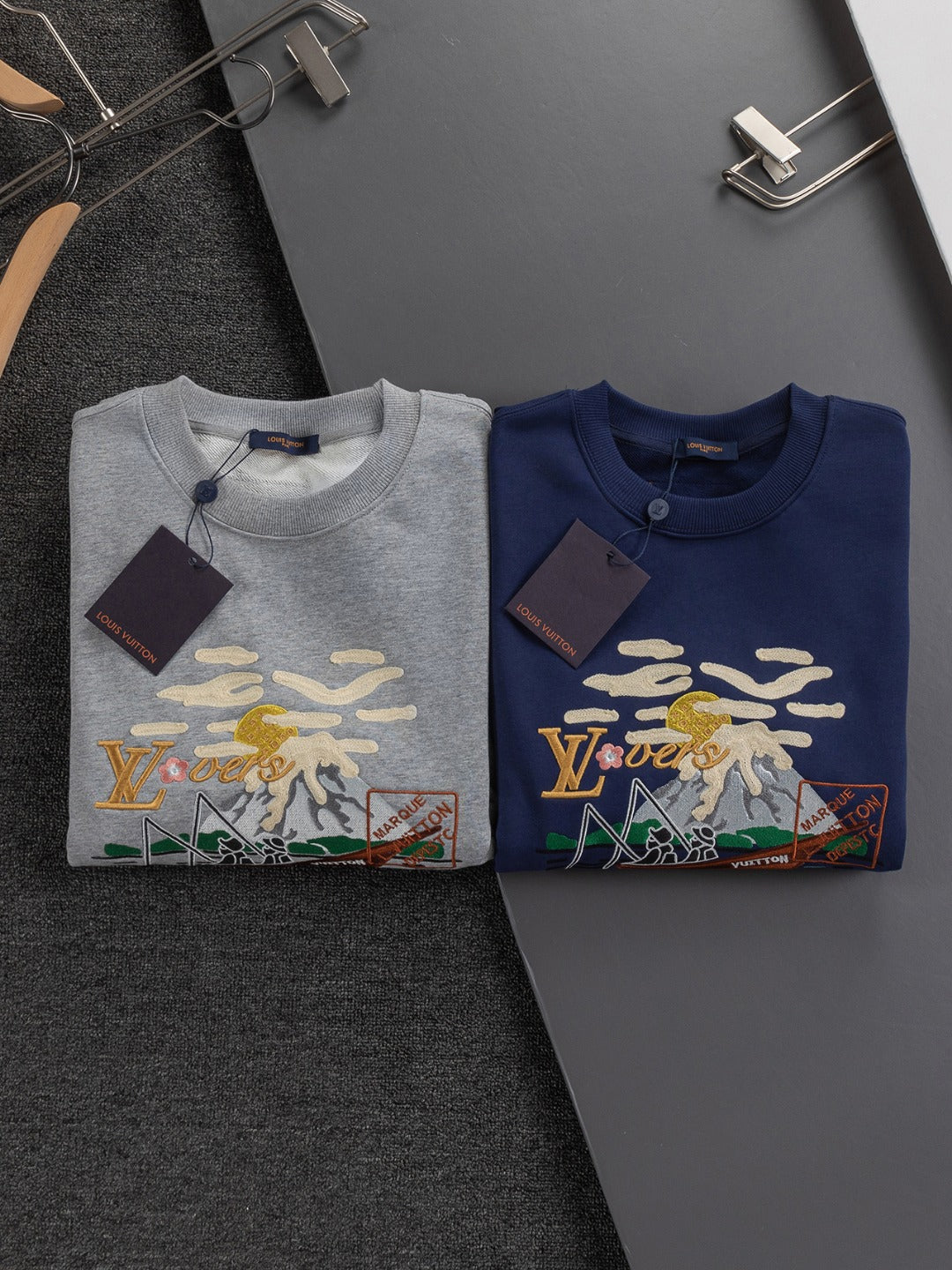 250908 New high-quality letter-embroidered patchwork small boat round-neck sweatshirt