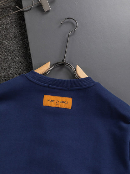 250908 New high-quality letter-embroidered patchwork small boat round-neck sweatshirt