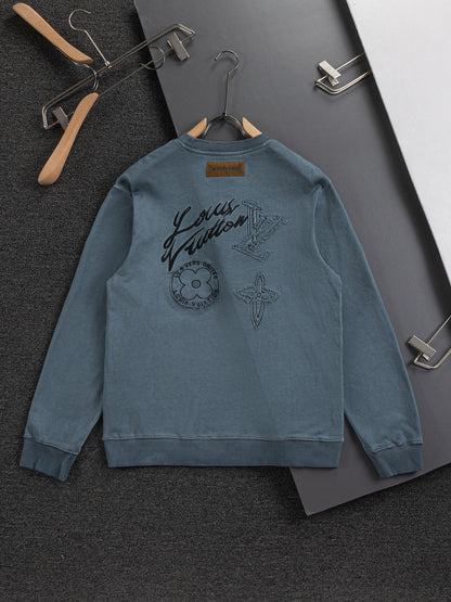250908 New high-quality cut letter patch round-neck sweatshirt