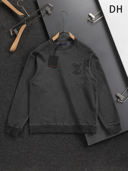 250908 New high-quality cut letter patch round-neck sweatshirt
