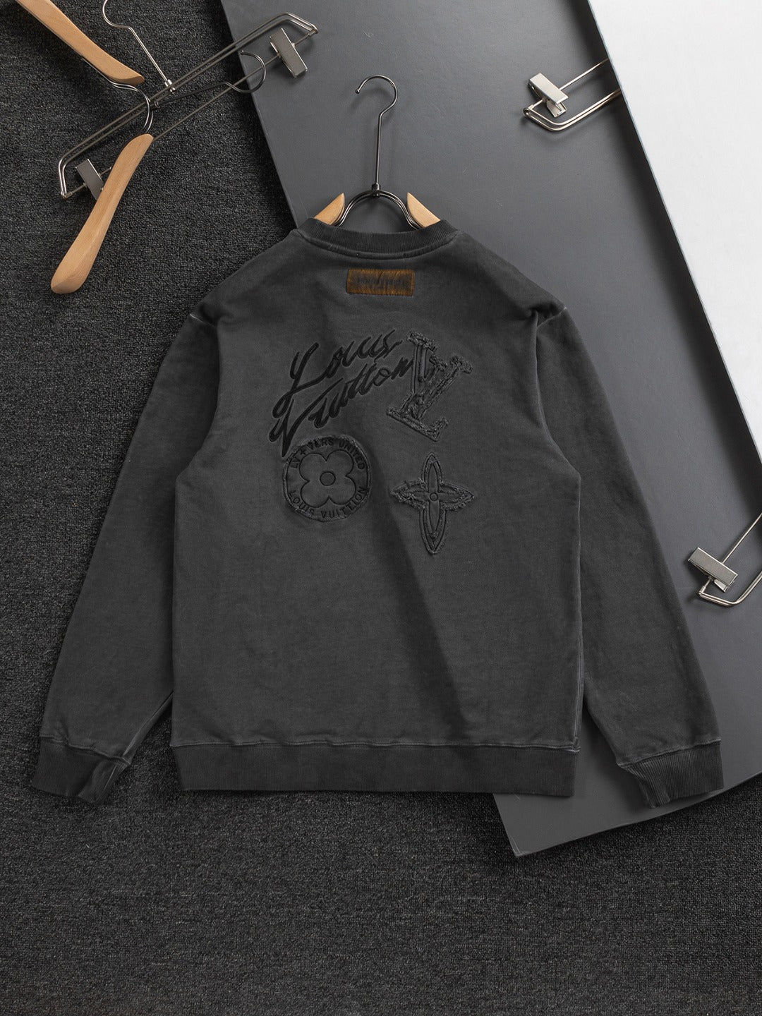 250908 New high-quality cut letter patch round-neck sweatshirt
