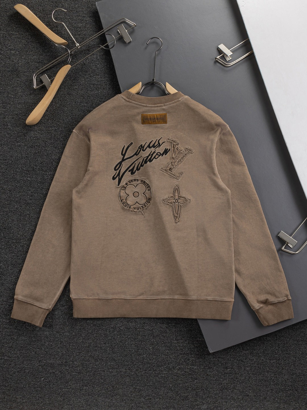 250908 New high-quality cut letter patch round-neck sweatshirt