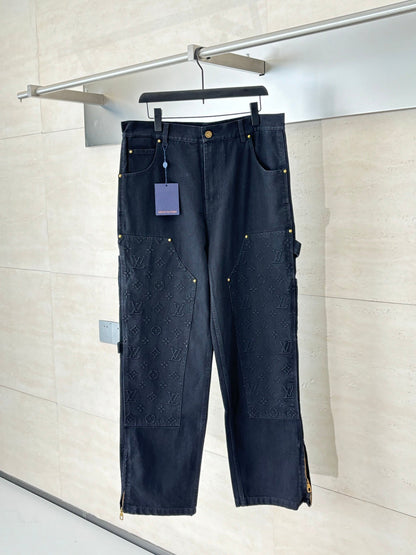 250908 New top-quality jacquard convex heavy industry denim workwear trousers