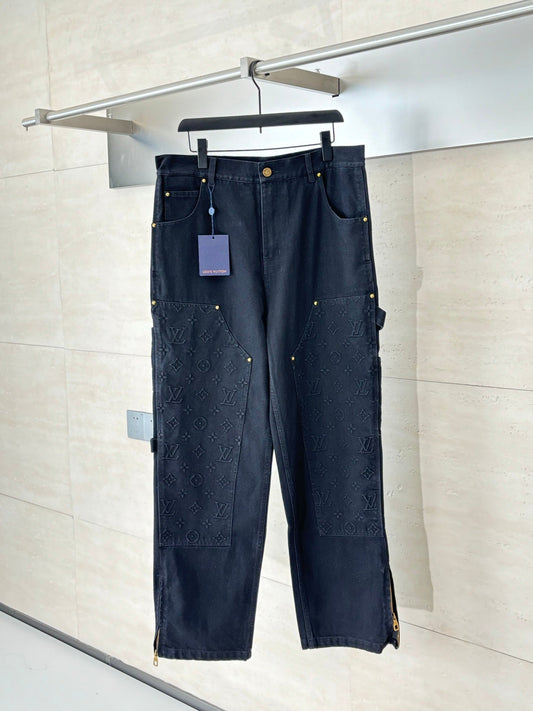 250908 New top-quality jacquard convex heavy industry denim workwear trousers