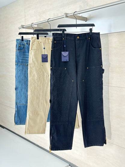 250908 New top-quality jacquard convex heavy industry denim workwear trousers