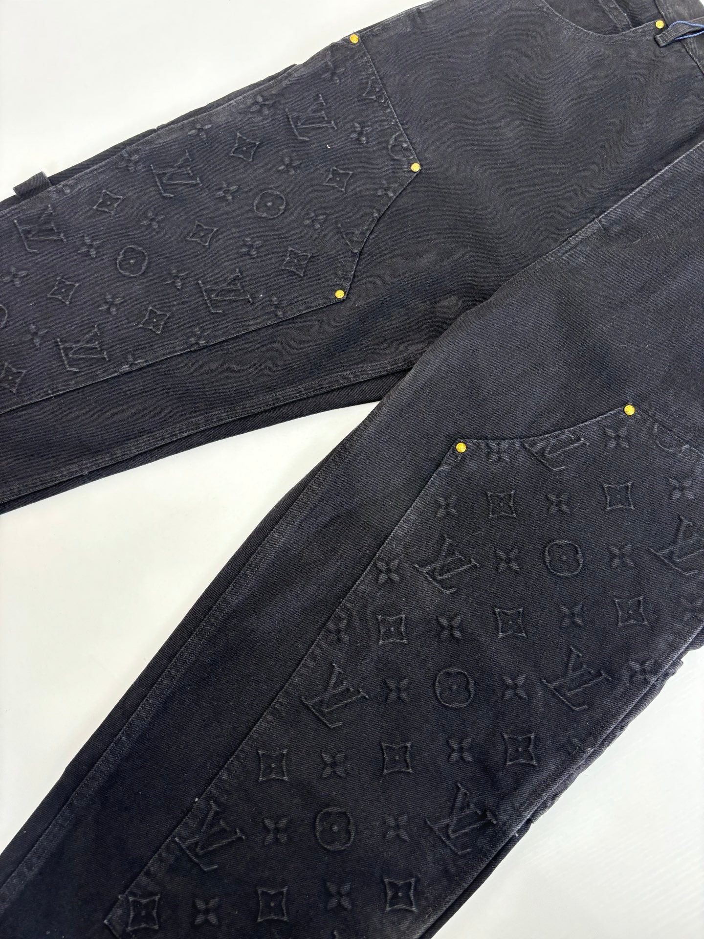 250908 New top-quality jacquard convex heavy industry denim workwear trousers