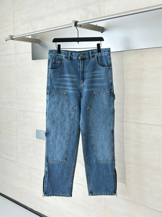 250908 New top-quality jacquard convex heavy industry denim workwear trousers
