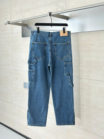 250908 New top-quality jacquard convex heavy industry denim workwear trousers