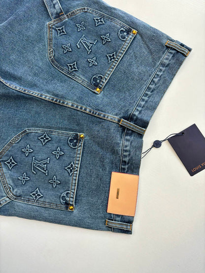 250908 New top-quality jacquard convex heavy industry denim workwear trousers