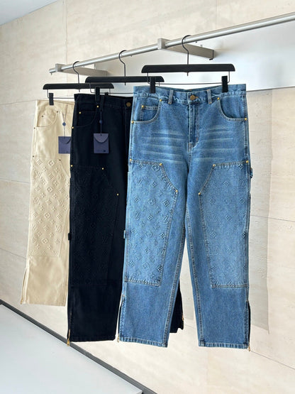 250908 New top-quality jacquard convex heavy industry denim workwear trousers
