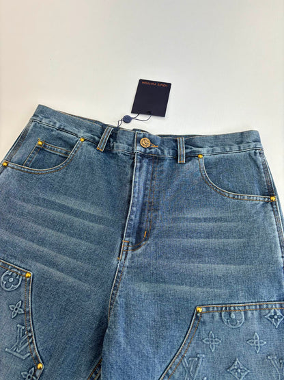 250908 New top-quality jacquard convex heavy industry denim workwear trousers