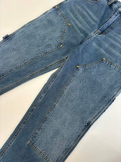 250908 New top-quality jacquard convex heavy industry denim workwear trousers