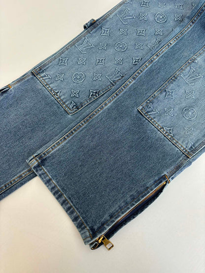 250908 New top-quality jacquard convex heavy industry denim workwear trousers