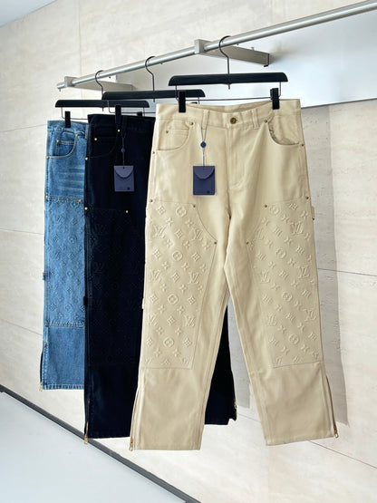 250908 New top-quality jacquard convex heavy industry denim workwear trousers