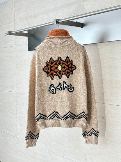 250908 New top-quality lobster patchwork wool knitted zipper jacket