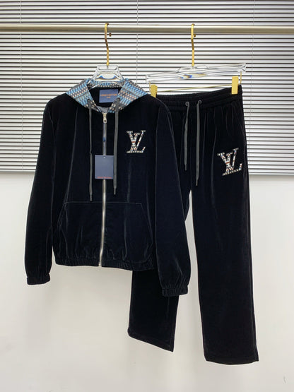250908 New high-quality velvet patchwork casual set