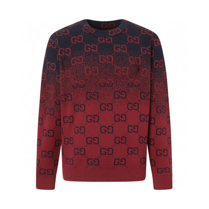 250908 New high-quality gradient fine full-print knitted round-neck sweater