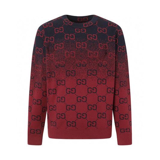 250908 New high-quality gradient fine full-print knitted round-neck sweater