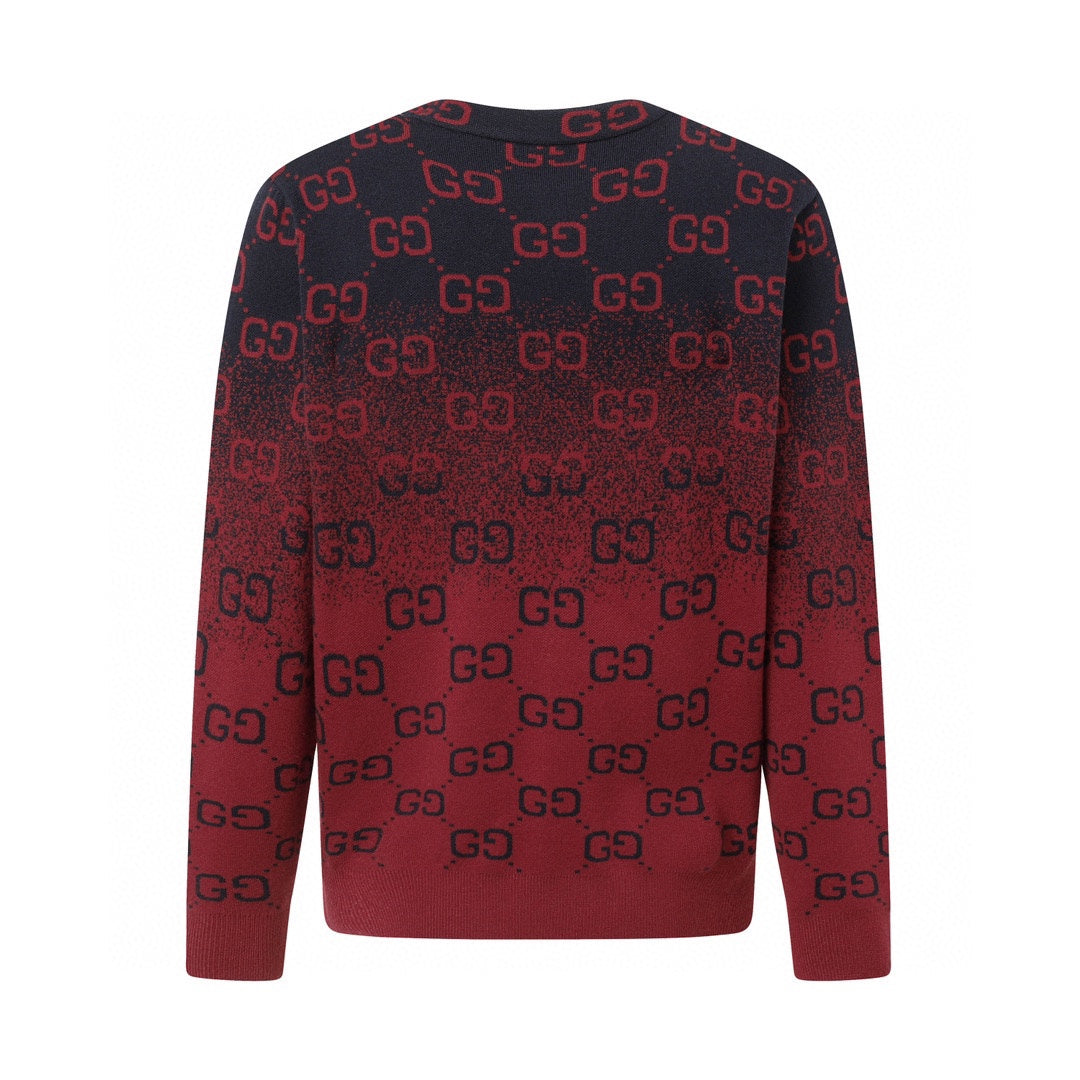 250908 New high-quality gradient fine full-print knitted round-neck sweater