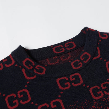 250908 New high-quality gradient fine full-print knitted round-neck sweater