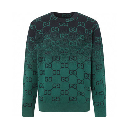 250908 New high-quality gradient fine full-print knitted round-neck sweater