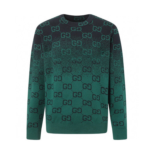 250908 New high-quality gradient fine full-print knitted round-neck sweater