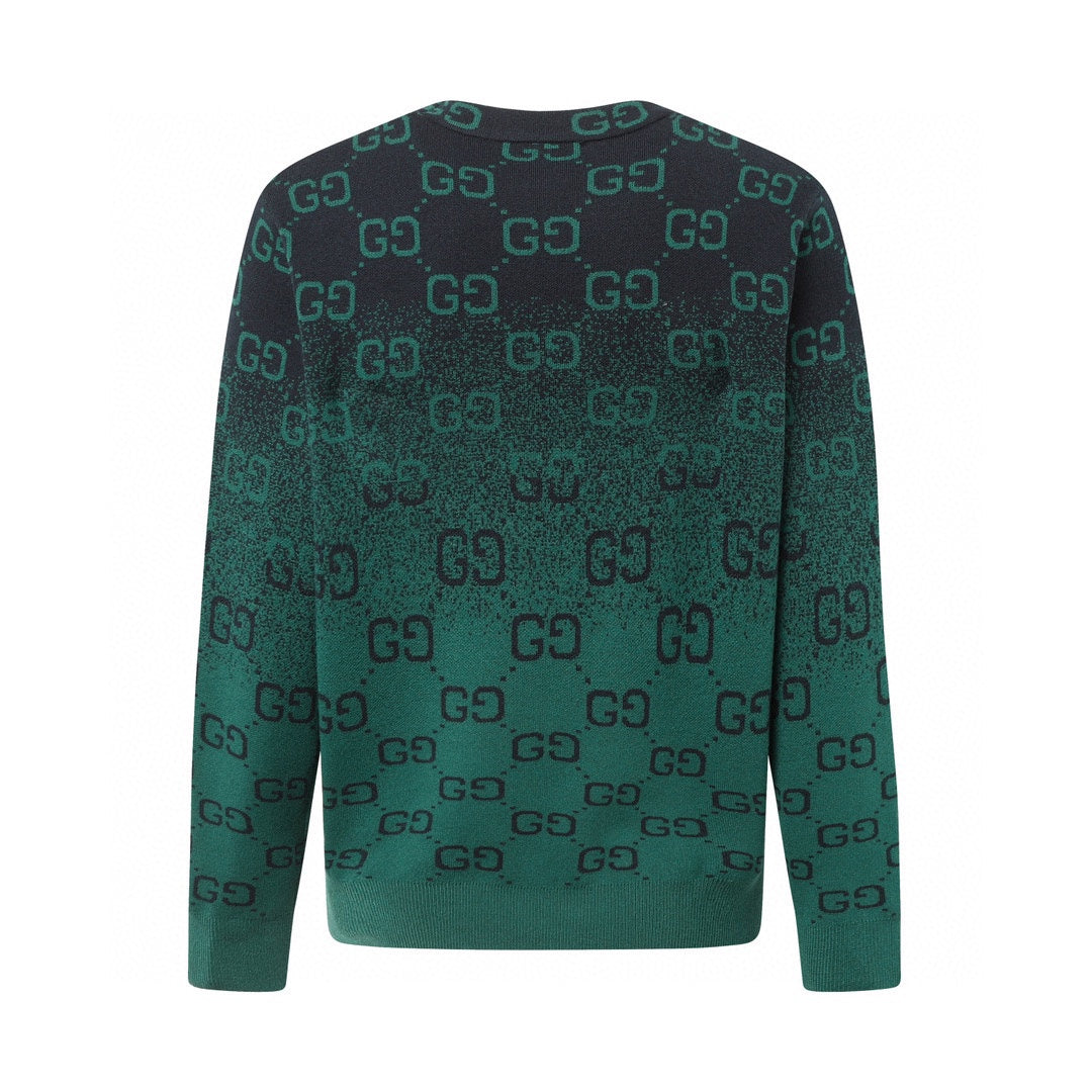 250908 New high-quality gradient fine full-print knitted round-neck sweater