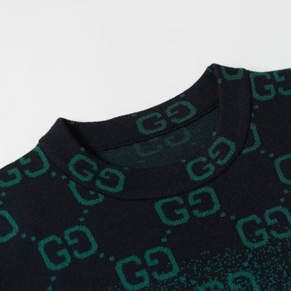 250908 New high-quality gradient fine full-print knitted round-neck sweater