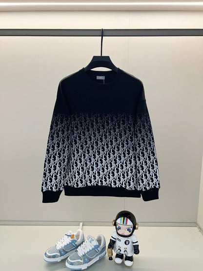 250908 New high-quality gradient letter half-length printed round-neck sweatshirt