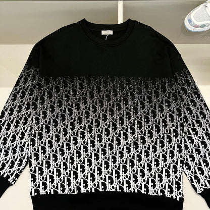 250908 New high-quality gradient letter half-length printed round-neck sweatshirt