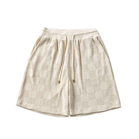 250908 New high-quality cotton drawstring chessboard towel fabric casual shorts