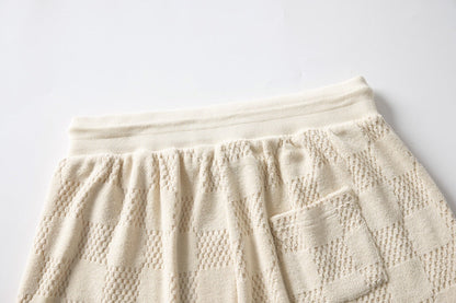 250908 New high-quality cotton drawstring chessboard towel fabric casual shorts