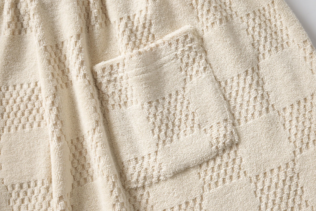 250908 New high-quality cotton drawstring chessboard towel fabric casual shorts