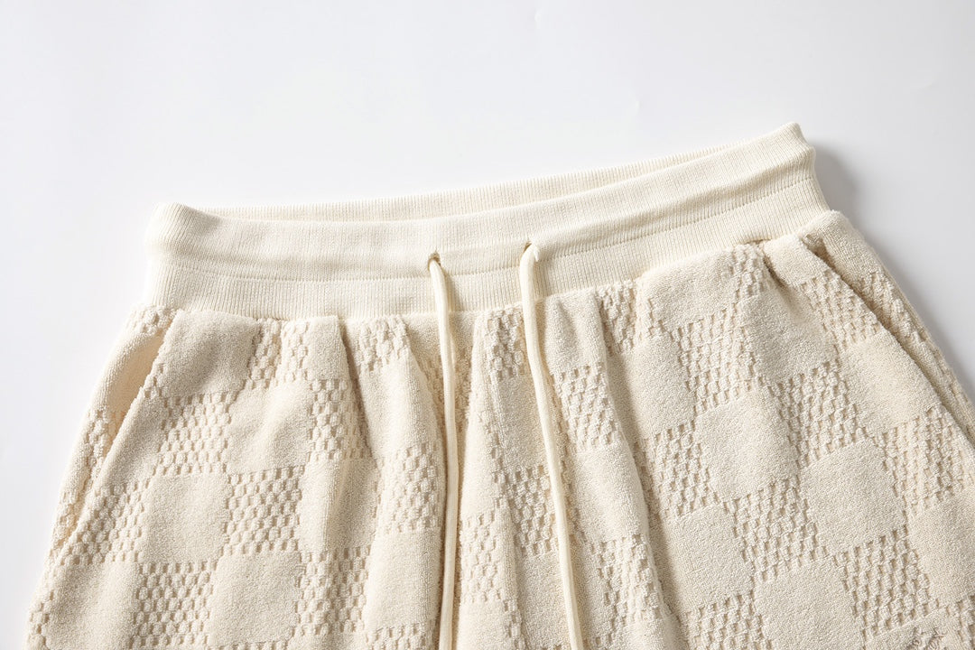 250908 New high-quality cotton drawstring chessboard towel fabric casual shorts